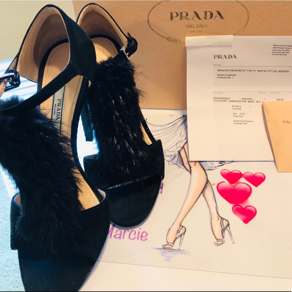 Prada Calzature Camoscio Fur Sandals 36.5